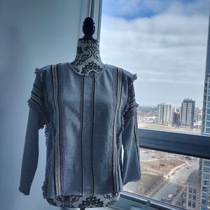 Moon River Frill Spring Crew Sweater in Gray